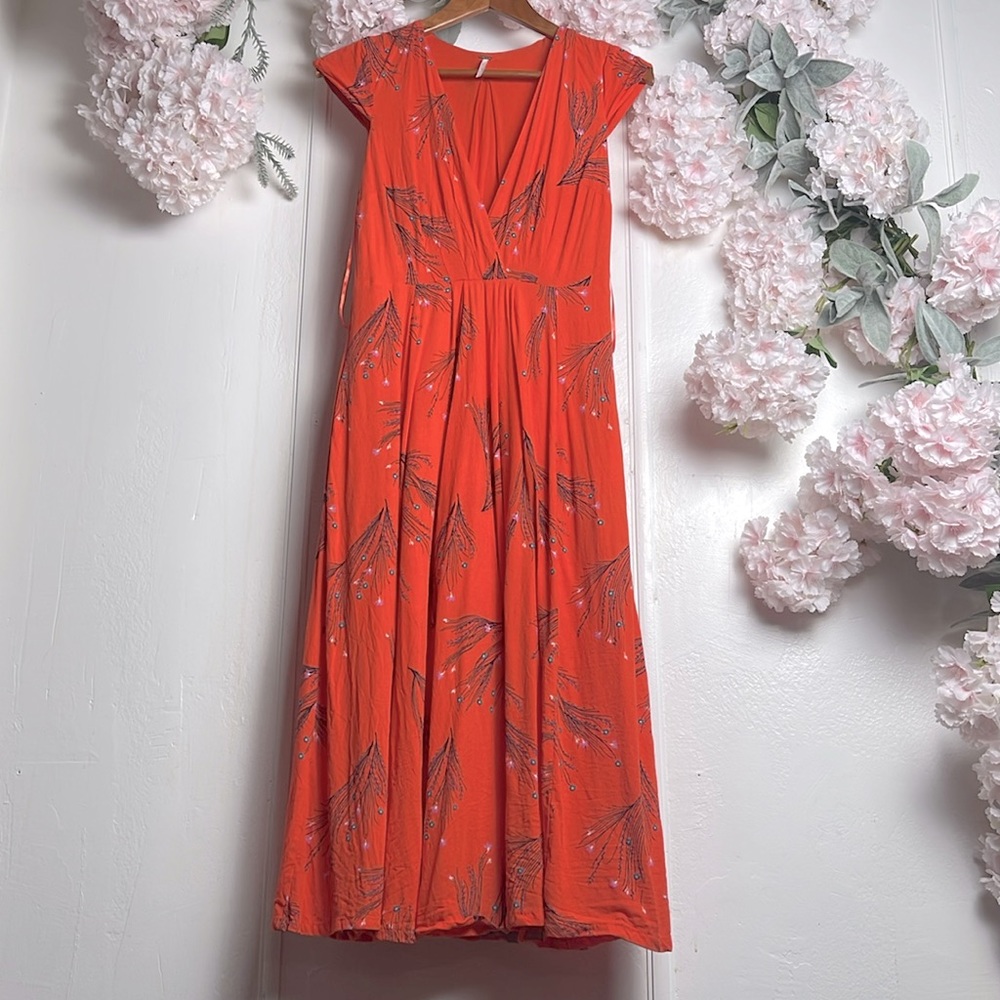 Free people orange floral long dress size 4